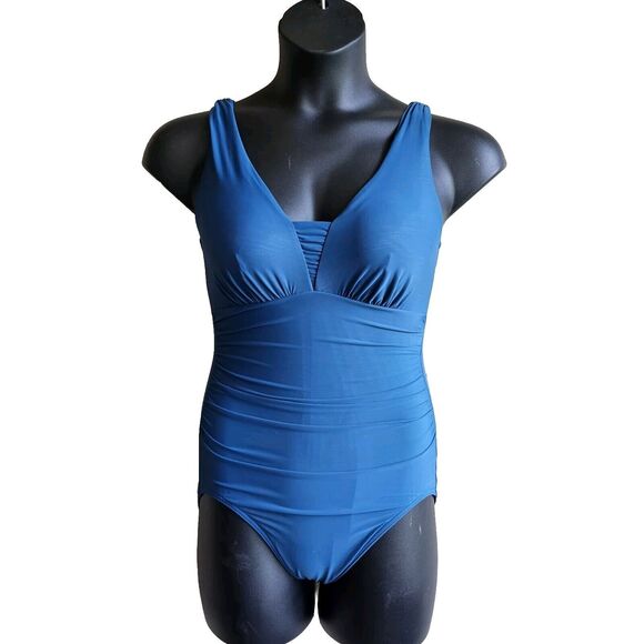 miraclesuit women's Size 10 One-piece swimsuit, Teal Ruched Tummy Control - Picture 1 of 6